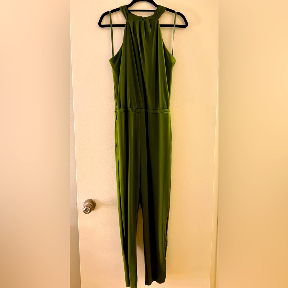 Sleeveless olive green jumpsuit